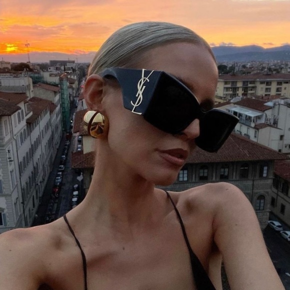 NWT SAINT LAURENT SL M119 BLAZE - 001 OVERSIZED LOGO SUNGLASSES - Picture 1 of 16